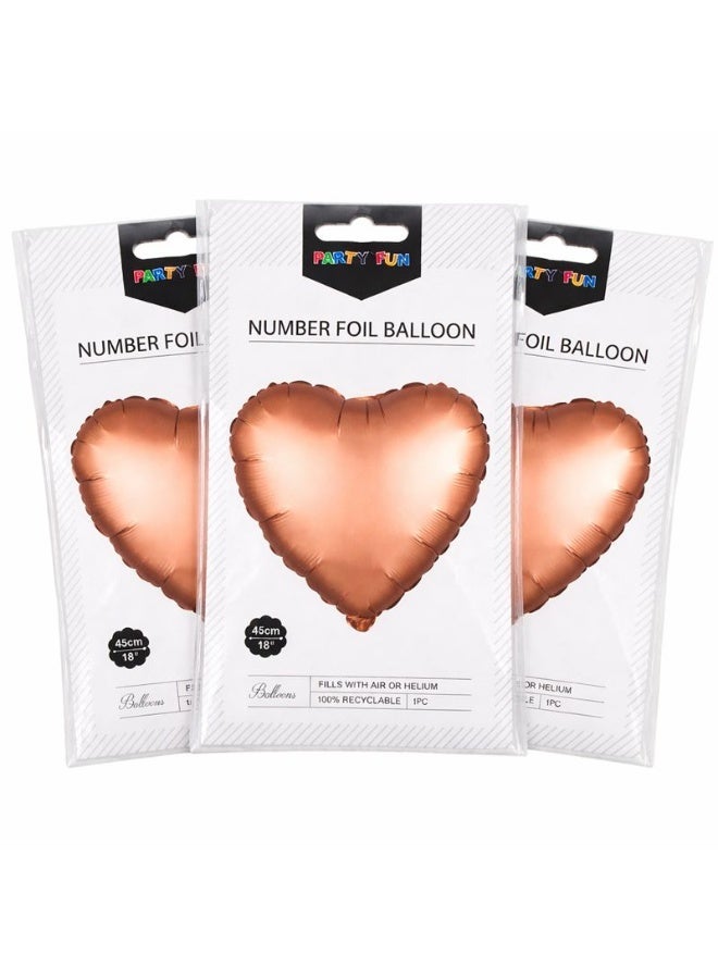 Rose Gold Heart Foil Balloon – 18 Inch, Pack of 3, Air or Helium - Image 3